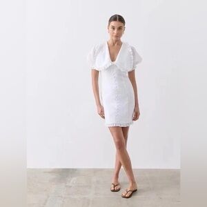 JOSLIN Net Sustain Lulu Ruffled Organdie-trimmed Linen-batiste Mini Dress L